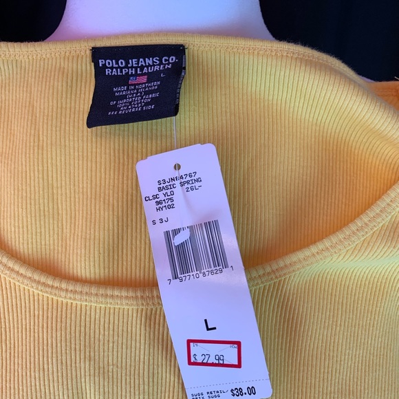 Polo bright yellow 3/4 sleeve ribbed shirt size L - Picture 4 of 6